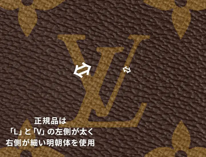 LVロゴの本物と偽物の比較画像.LVロゴの本物と偽物の比較画像