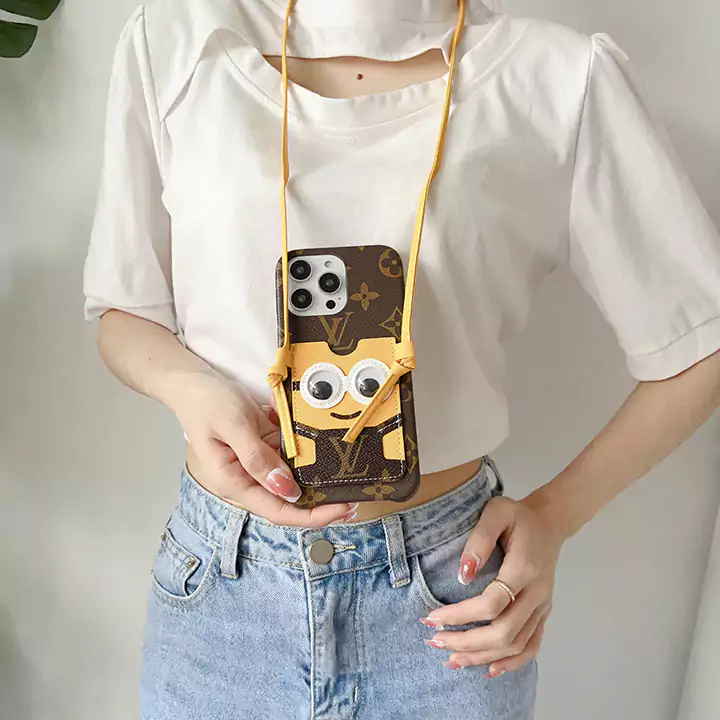 lv ルイヴィトン ミニオン iphone 8 キャラクター カバー 肩掛け 全機種対応  かわいい 落下防止 ハイ ブランド スーパーコピー